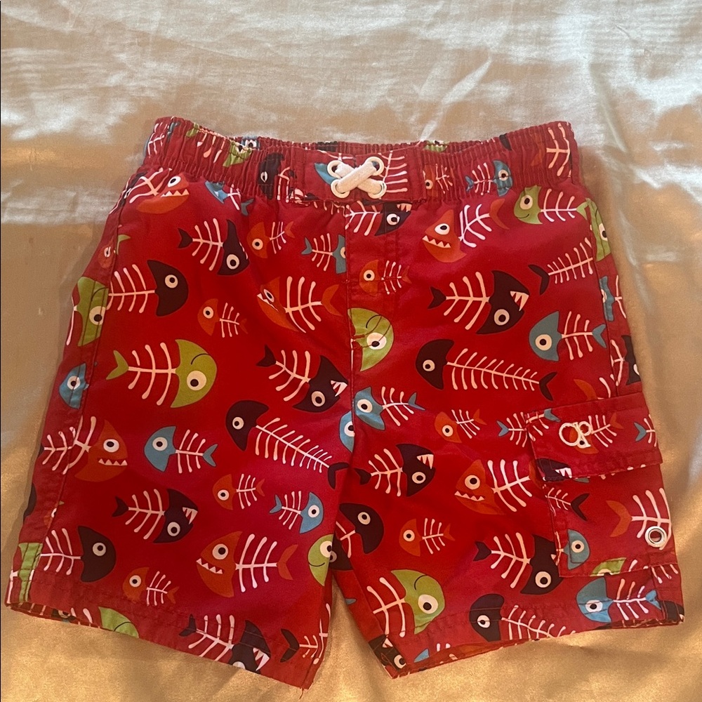 OP Kids Swim Trunks - Red with Colorful Fish